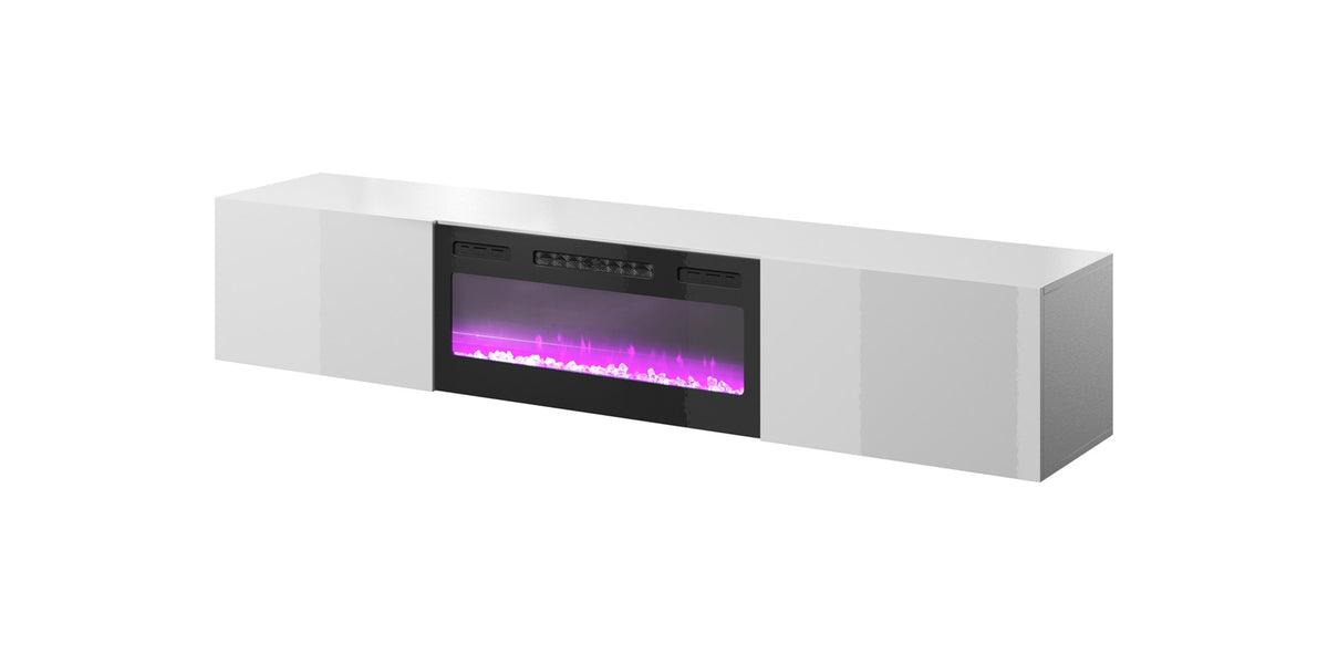 Cama MEBLE TV Cabinet with Electric Fireplace, Gloss White Finish, 2000x400x875 mm, Model SLIDE 200K+K BI