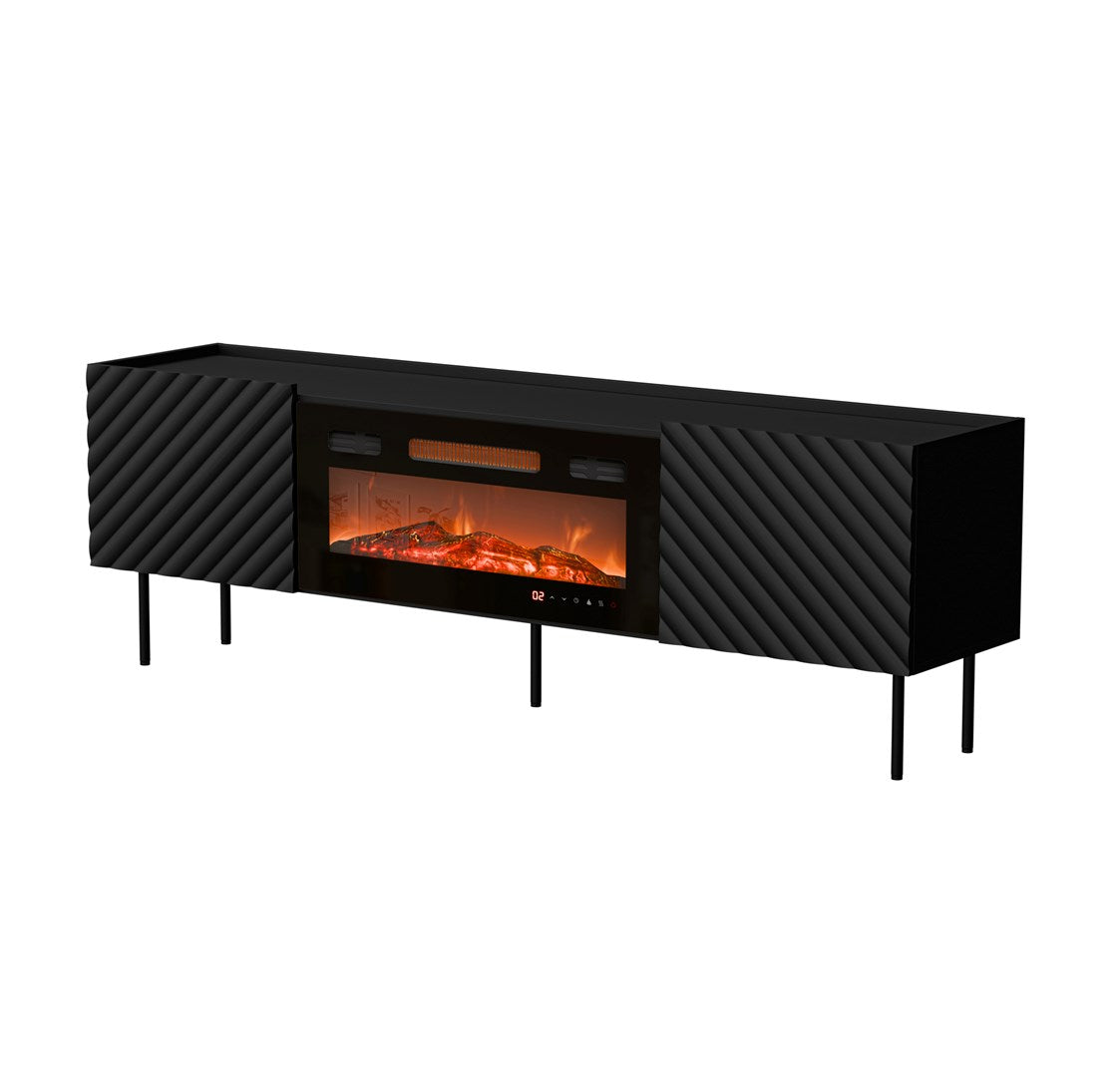Cama MEBLE TV Cabinet LUCCA 1800 mm with Electric Fireplace, Black, Self-Assembly