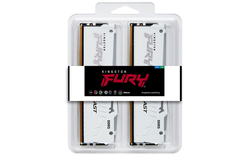 Kingston FURY Beast RGB - DDR5 - Kit - 64 GB: 2 x 32 GB - DIMM 288-PIN - 3000 MHz / PC5-48000 - CL36 - 1.35 V - ungepuffert - on-die ECC - white (KF560C36BWEAK2-64)