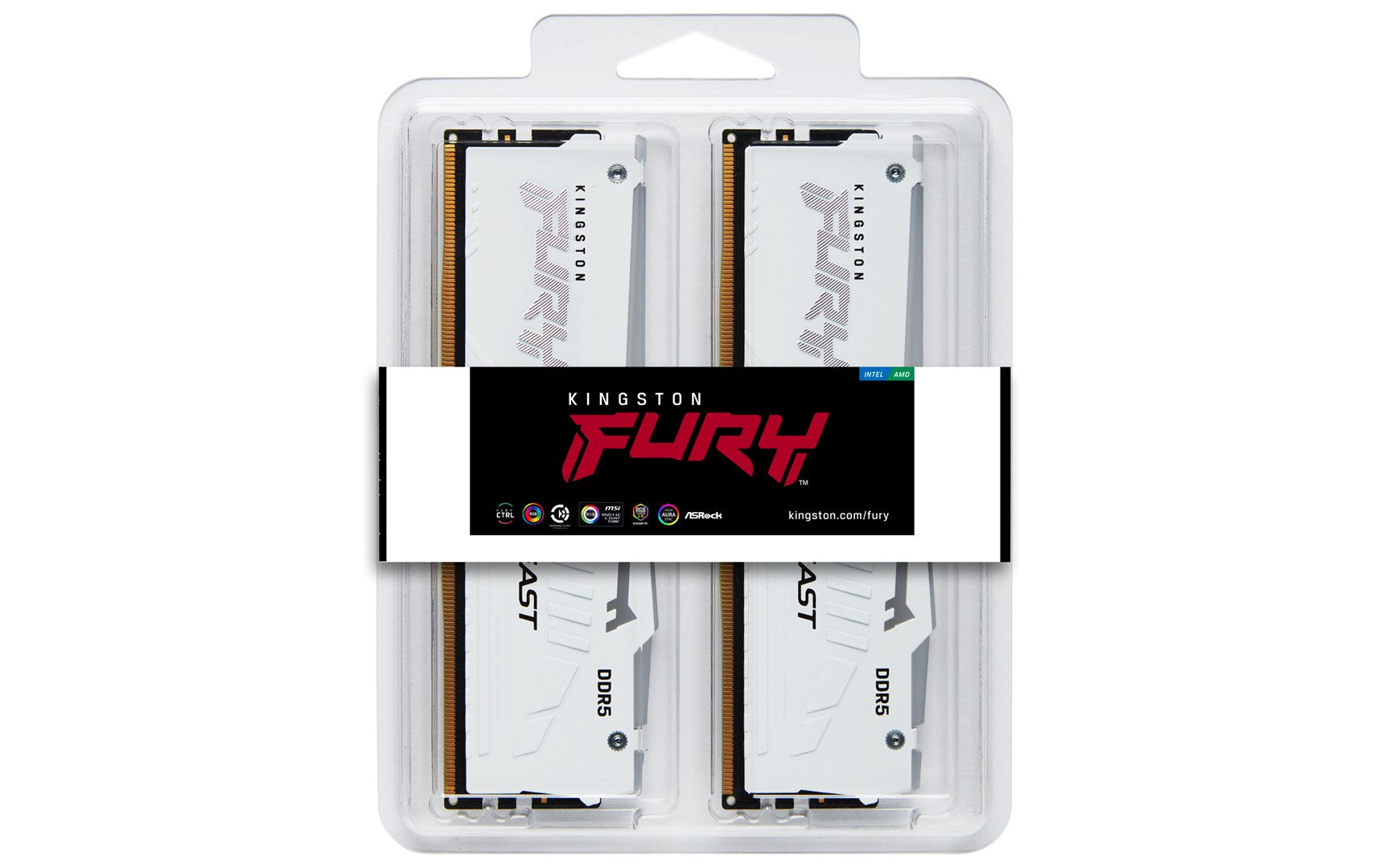 Kingston FURY Beast RGB - DDR5 - Kit - 64 GB: 2 x 32 GB - DIMM 288-PIN - 3000 MHz / PC5-48000 - CL36 - 1.35 V - ungepuffert - on-die ECC - white (KF560C36BWEAK2-64)