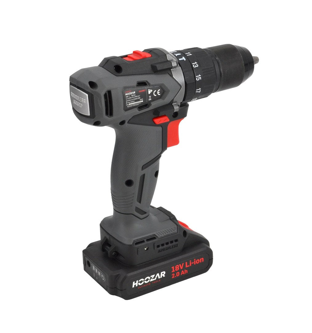 HOOZAR Cordless Screwdriver 18V 2x2.0Ah 45Nm CD45BL-D2