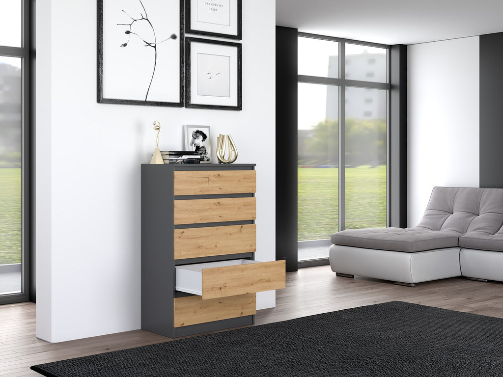 Topeshop M5 Chest of Drawers Anthracite/Oak Artisan MALWA Collection