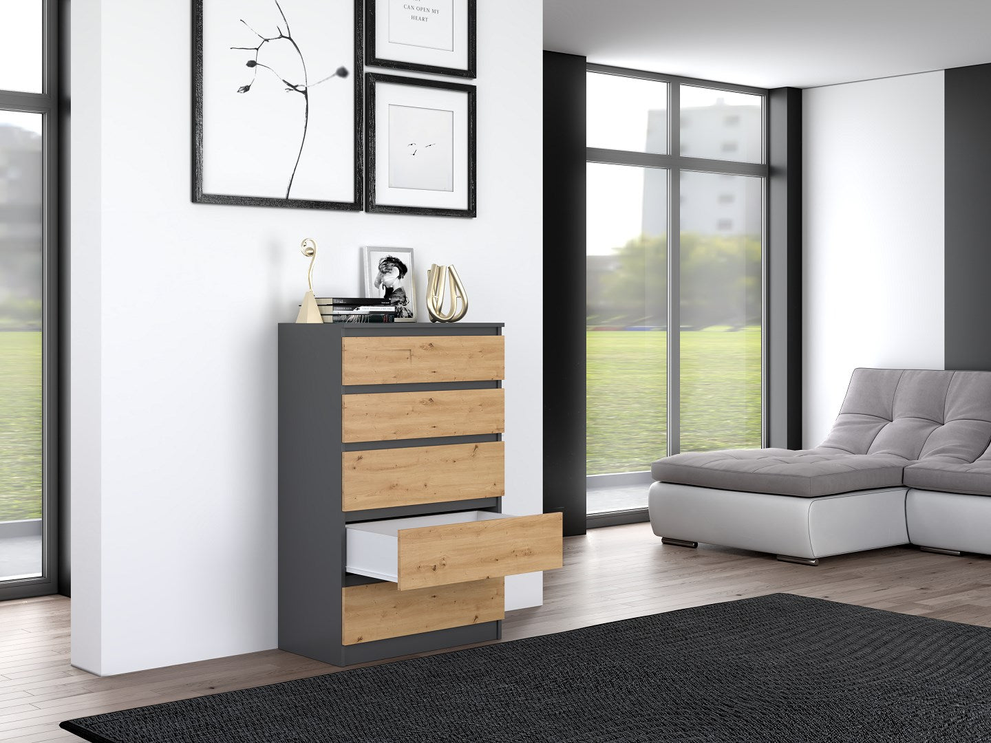 Topeshop M5 Chest of Drawers Anthracite/Oak Artisan MALWA Collection