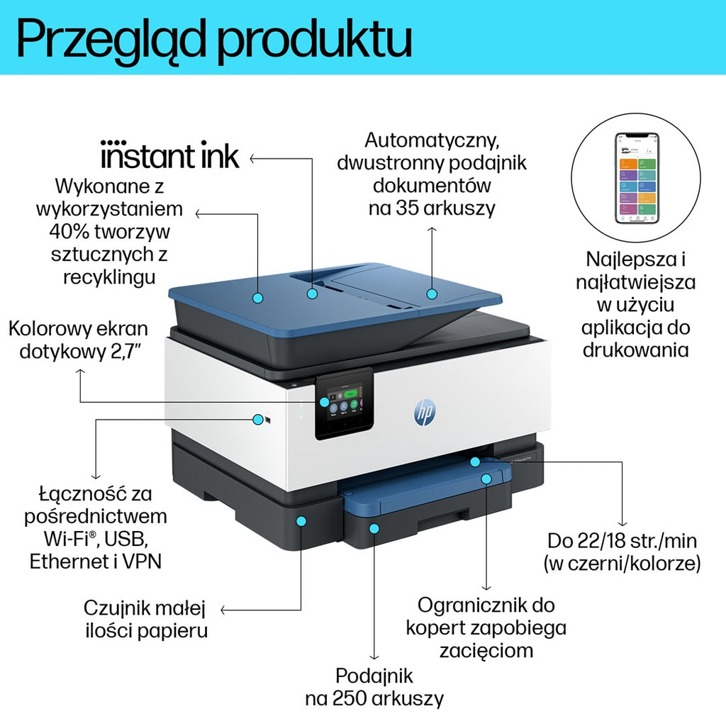 HP OfficeJet Pro 9125e Wireless All-in-One Color Printer  Instant Ink; Two-sided printing