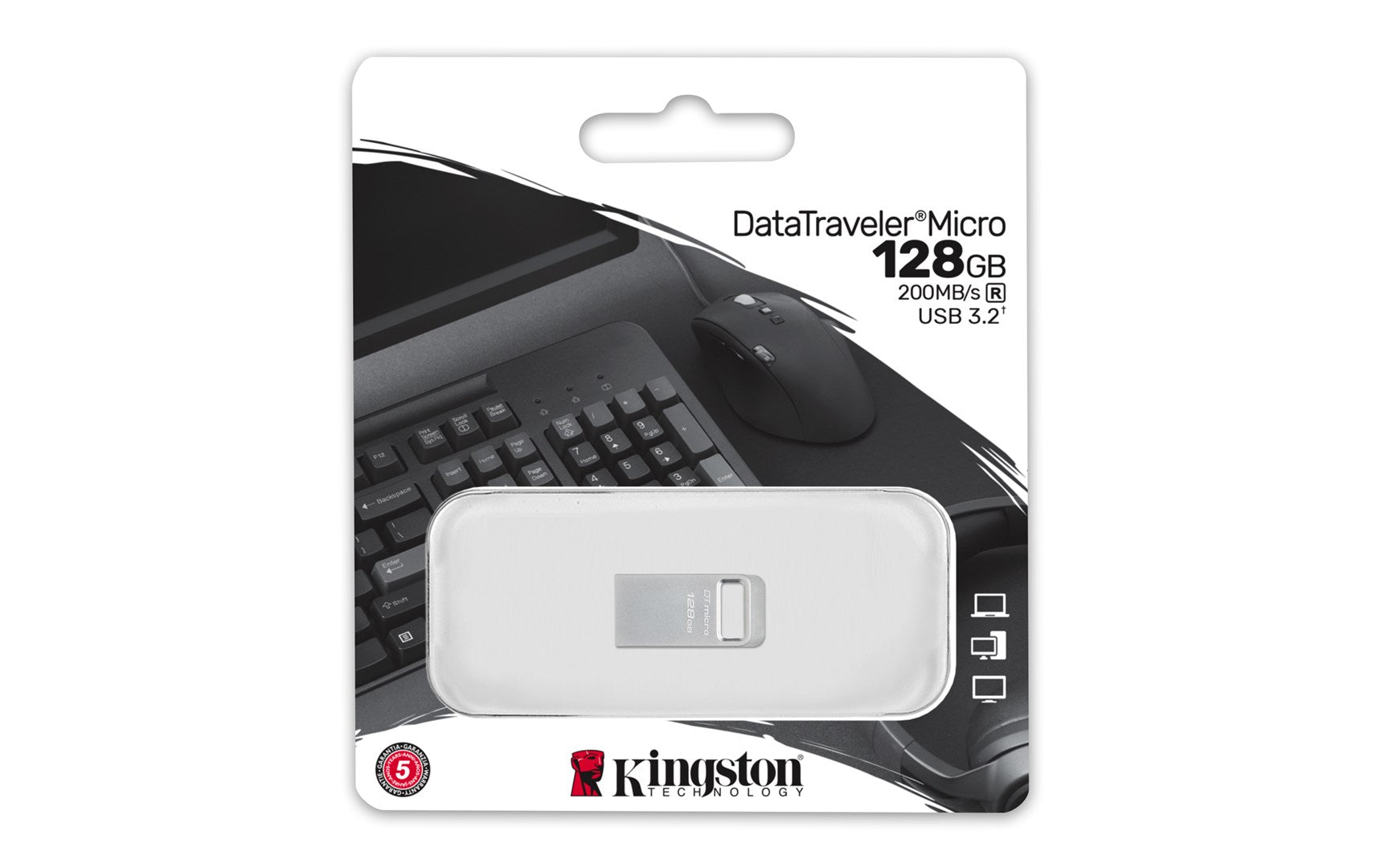 Kingston DataTraveler Micro USB Flash Drive 128GB USB 3.2 Gen 1 - Model DTMC3G2/128GB