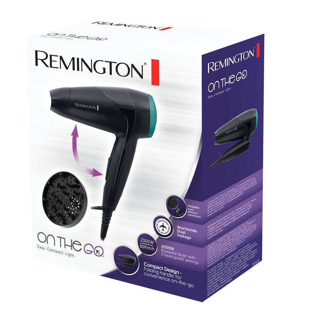 Remington Travel Hair Dryer D1500 On The Go Black/Turquoise (45583560100)