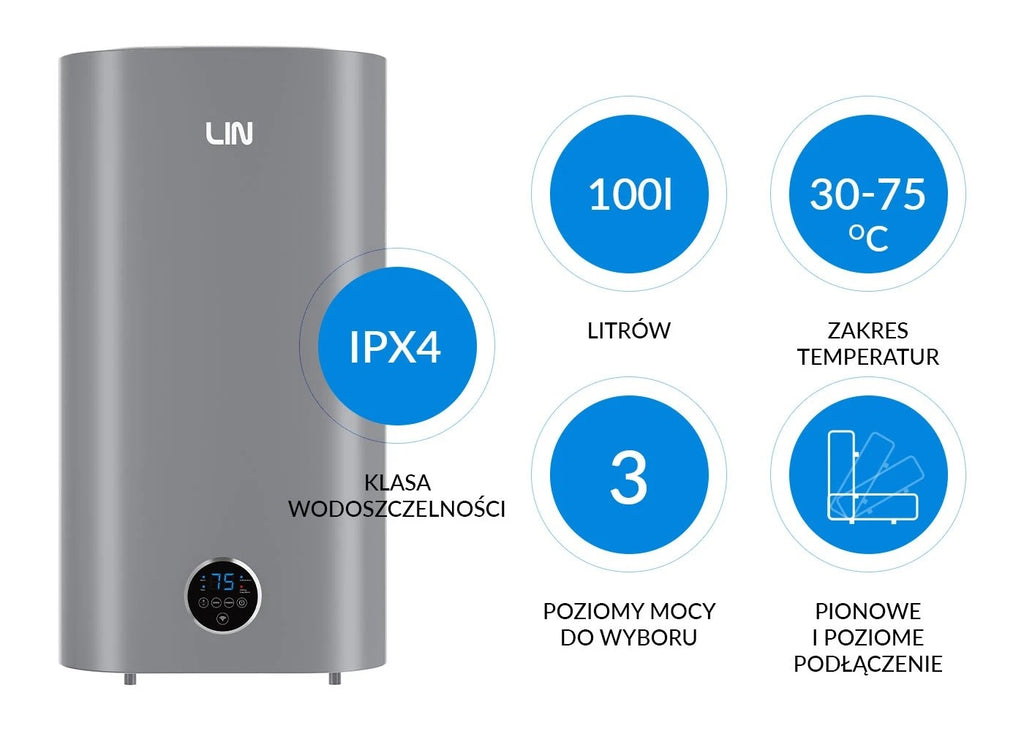 LIN Electric Water Heater 100 L Universal Grey LIFVD1SMGY