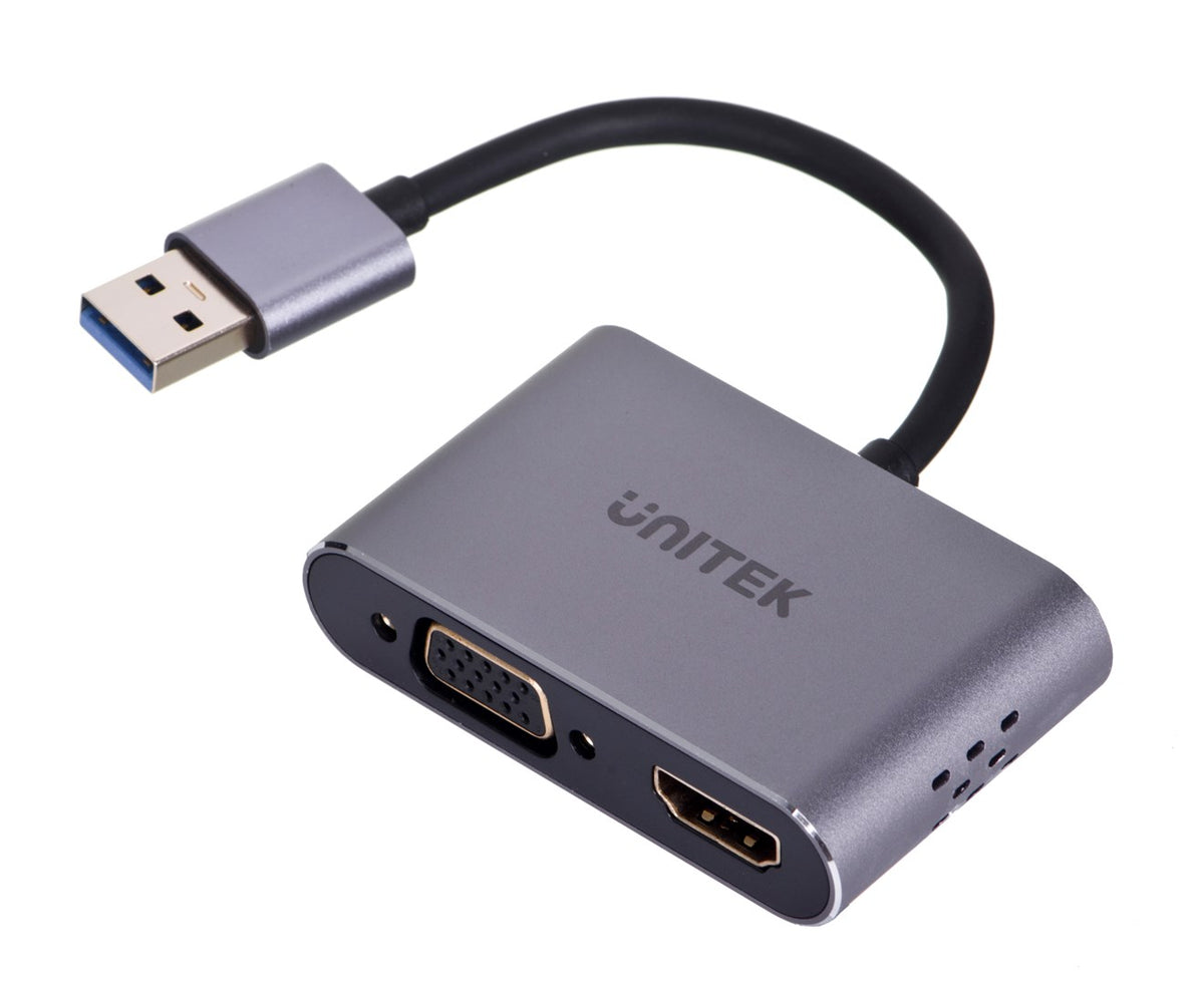 UNITEK V1304A video cable adapter 0.15 m USB Type-A HDMI + VGA (D-Sub) Grey