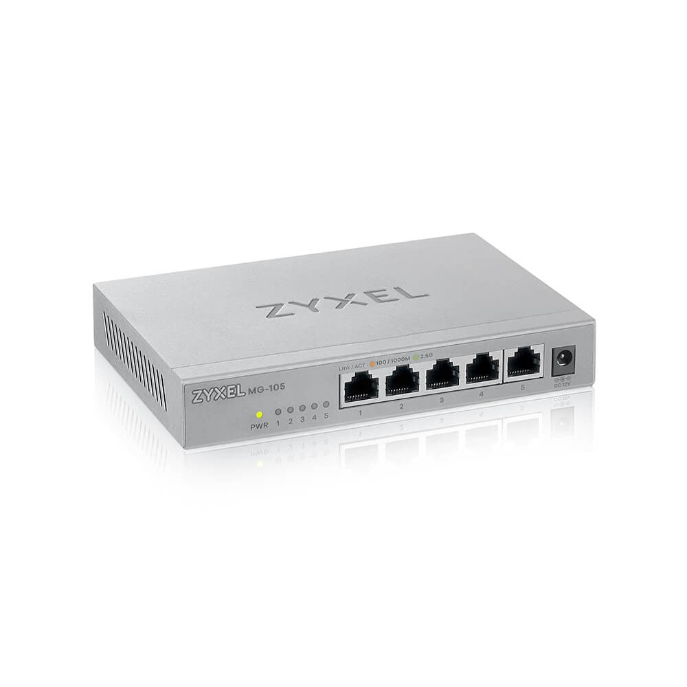 Zyxel XMG-100 Series XMG-105 - Switch - unmanaged - 5 x 100/1000/2.5 G + 1 x Gigabit SFP/ 10 Gigabit SFP+ - Desktop, wall