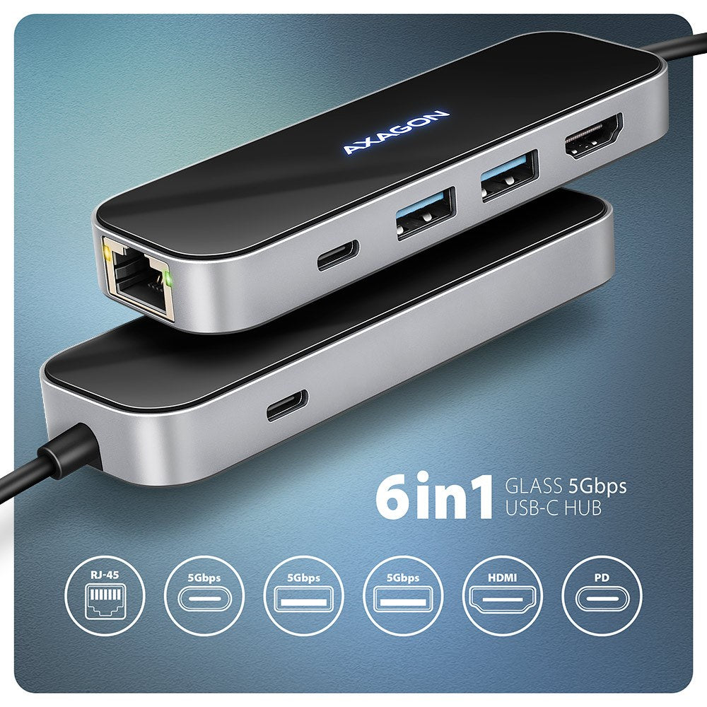 AXAGON HMC-6GLN USB Hub 2x USB-A 1x USB-C 1x HDMI