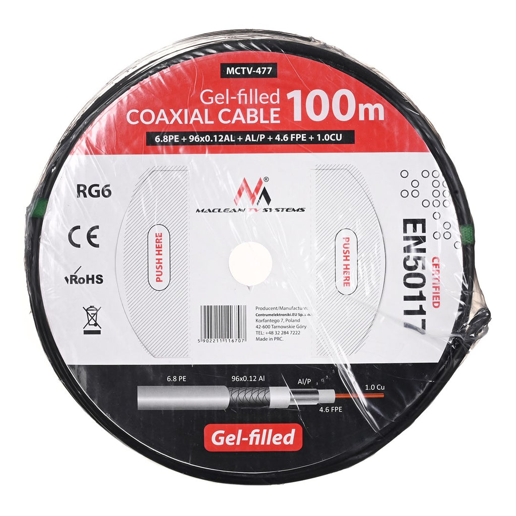 Maclean MCTV-477 Coaxial Cable 100 m Black