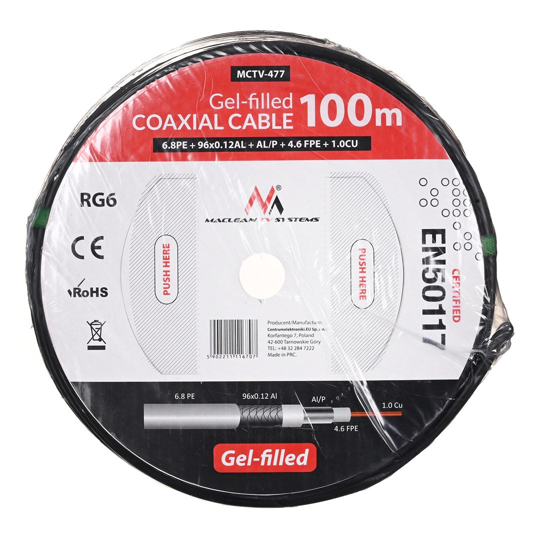 Maclean MCTV-477 Coaxial Cable 100 m Black