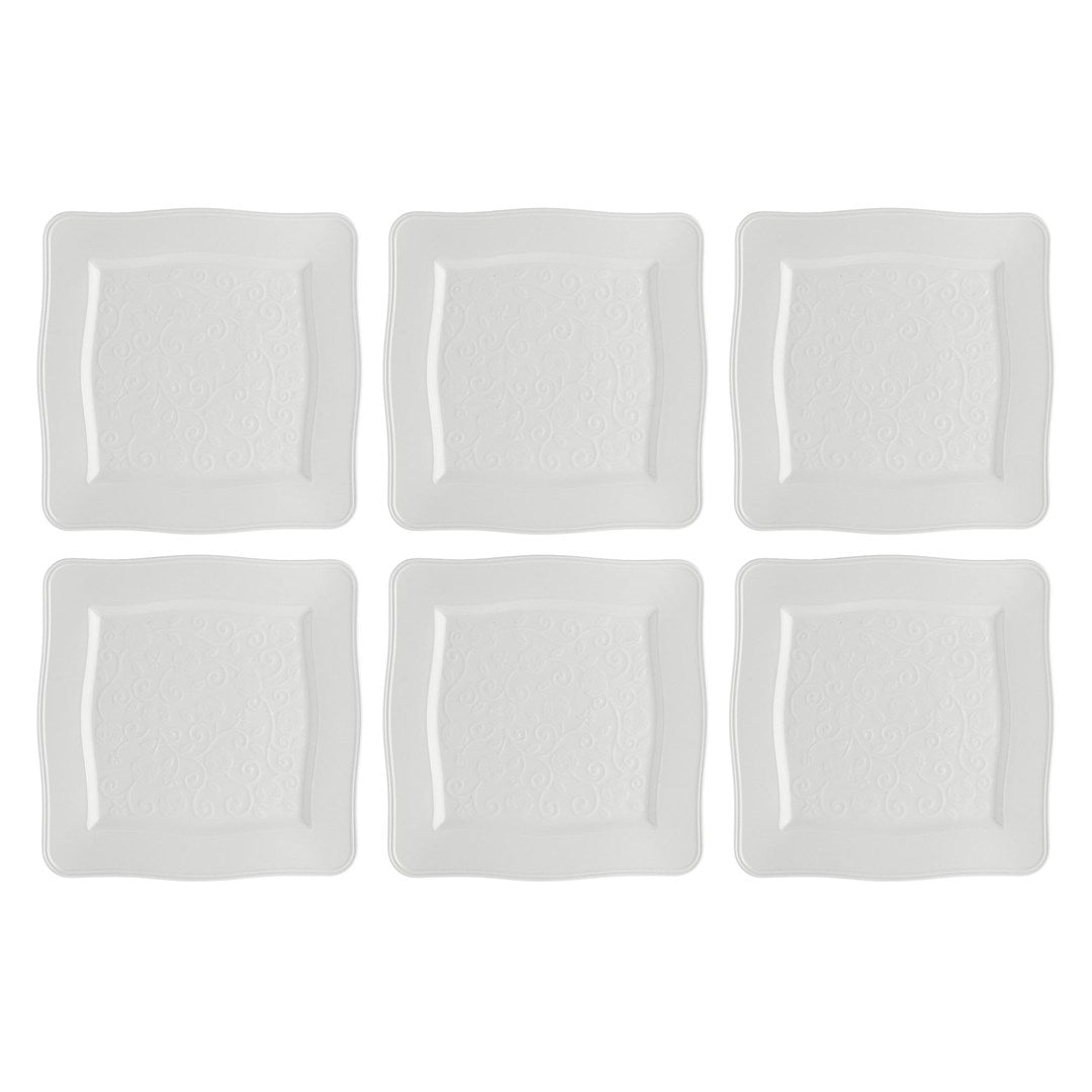 Set of 6 Square Plates Florentina - White  26.5 cm
