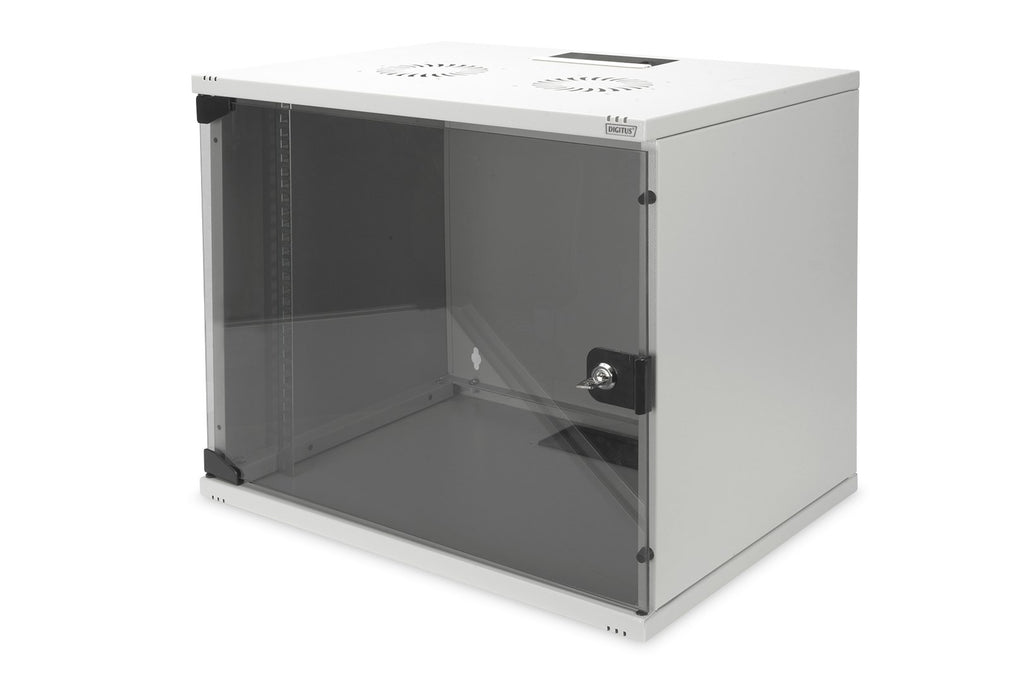 DIGITUS 19" 9U SOHO Wall-Mounted Cabinet, Grey, Glass Door DN-19 09-U-S-1