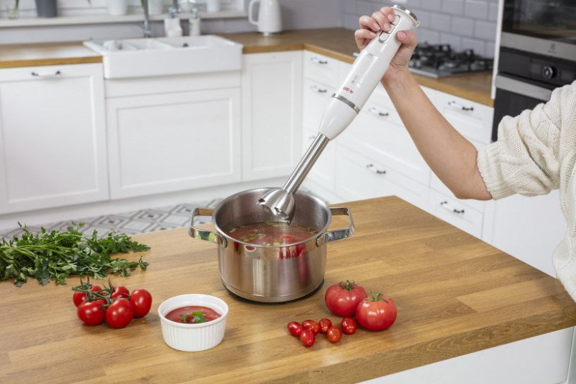 MPM MBL-43 hand blender set  500 ml jug with stainless steel blade  stainless steel blending attachment  Power: 600W