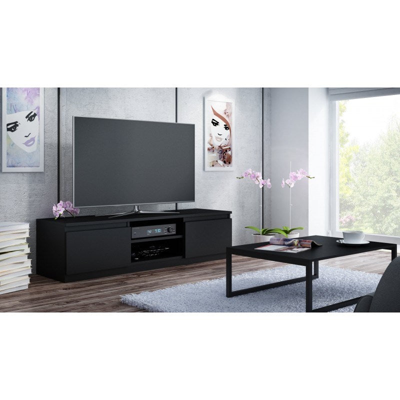 Topeshop RTV140 Black TV Stand with 2 Shelves - 140 cm