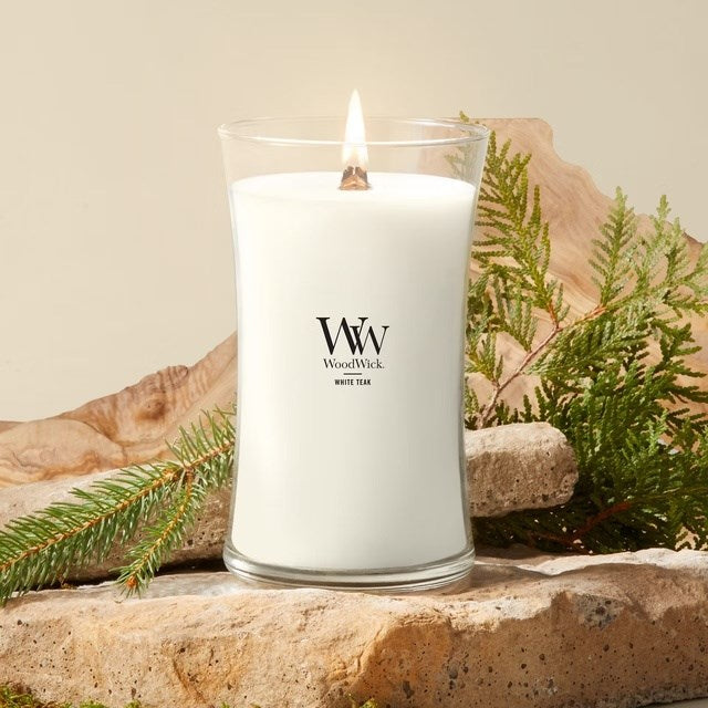 WoodWick Large White Teak Scented Candle 609.5 g | Model: 2674190E