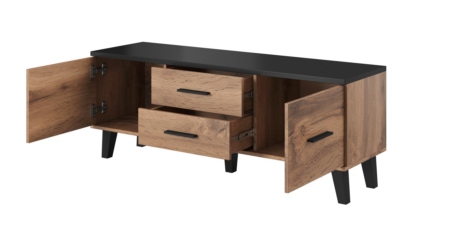 Cama RTV Stand LOTTA 140 cm Wotan Oak + Matt Black