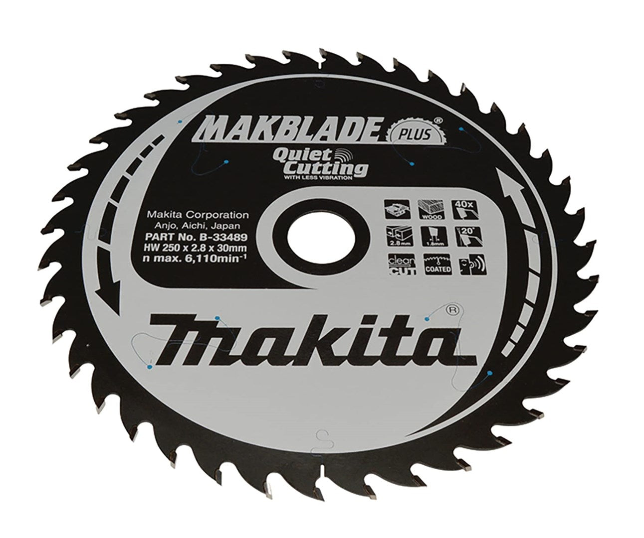 MAKITA Circular Saw Blade 250 mm 40 Teeth for Wood MAKBLADE PLUS 250x30x40z