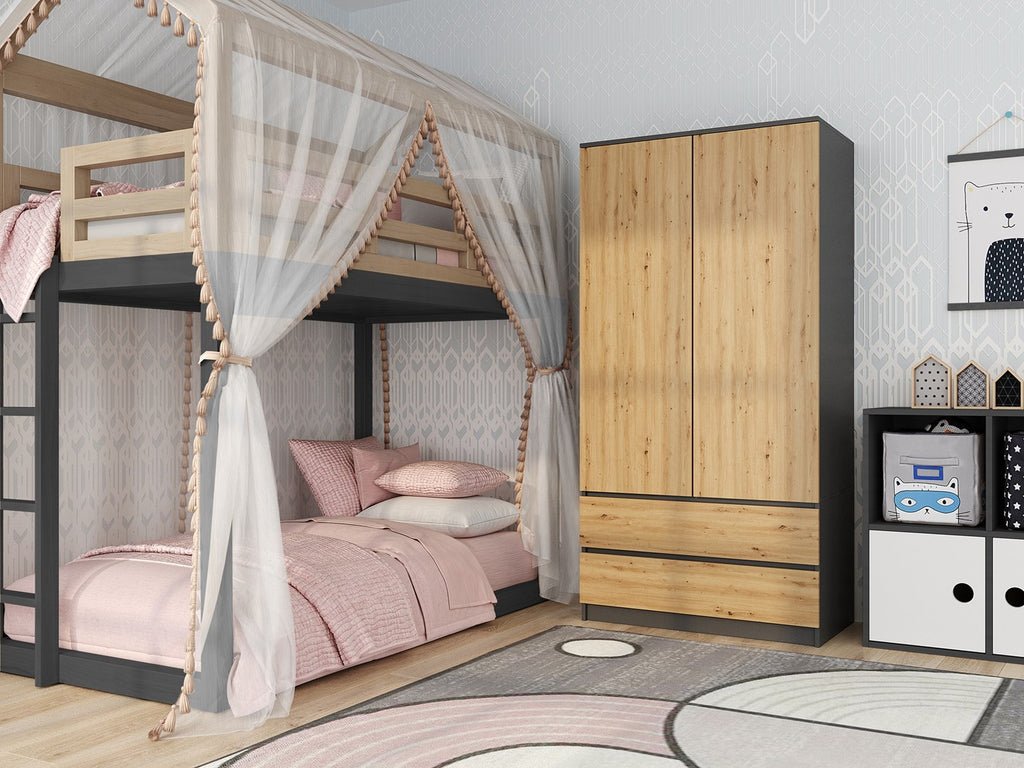 Topeshop SZAFA MALWA AN/AR K Wardrobe 2 Doors 5 Shelves Anthracite/Artisan Oak SS-90