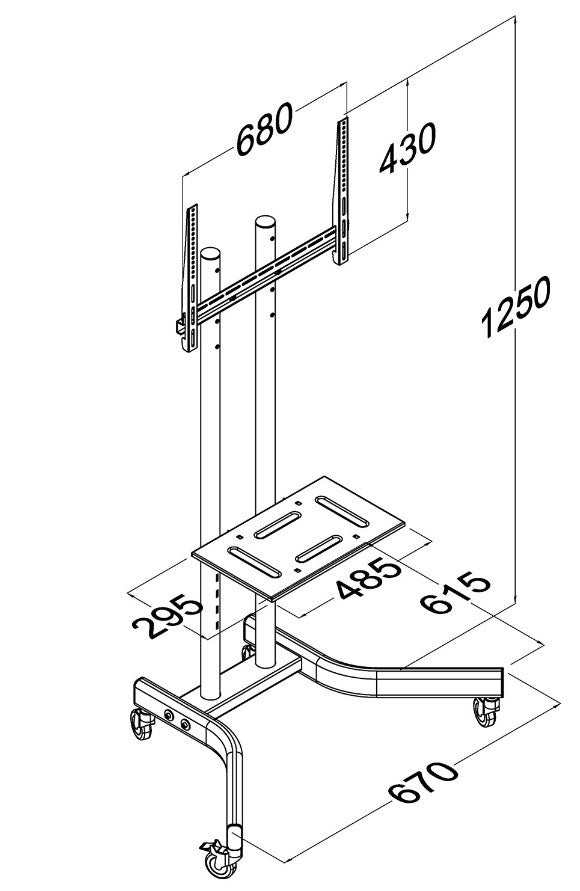 Maclean Professional TV Trolley Stand on Wheels Max 32-65" Max 40 kg MC-739