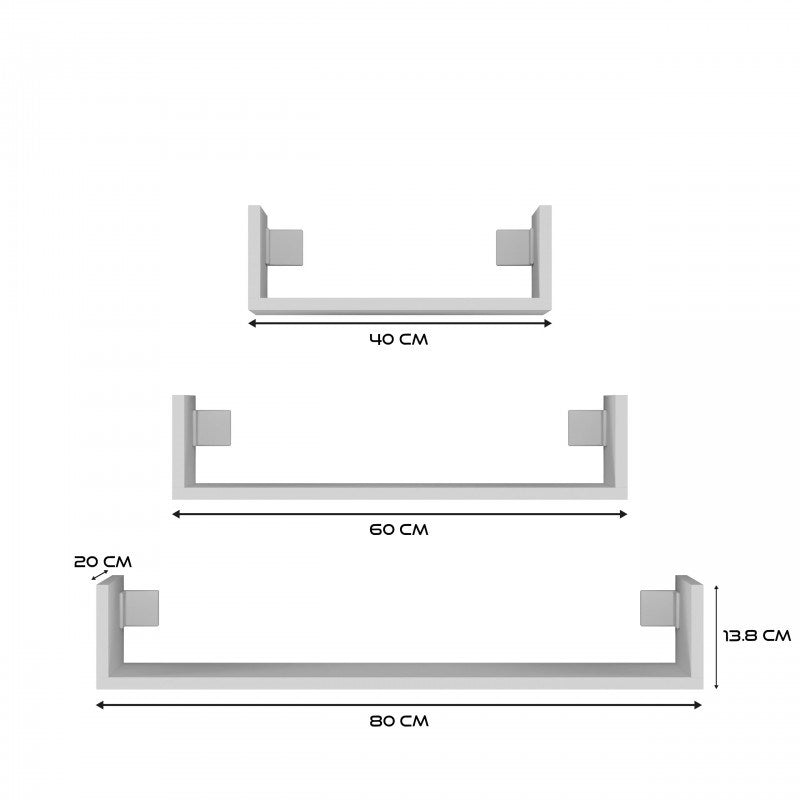 Topeshop MOBI 3P Floating Shelf Wall-Mounted White Set of 3