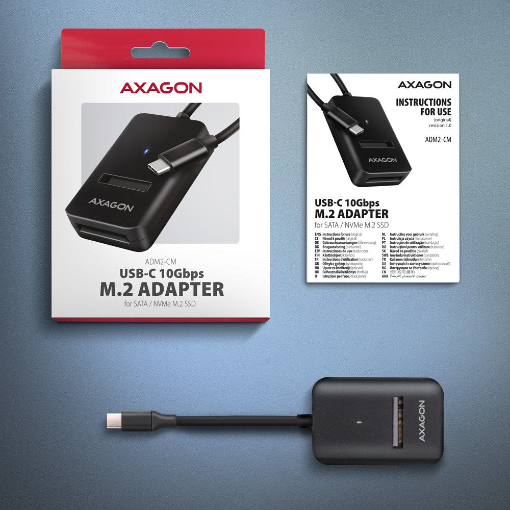 AXAGON USB-C SSD Adapter M.2 NVMe SATA 10 Gbit/s Model ZUUS-702