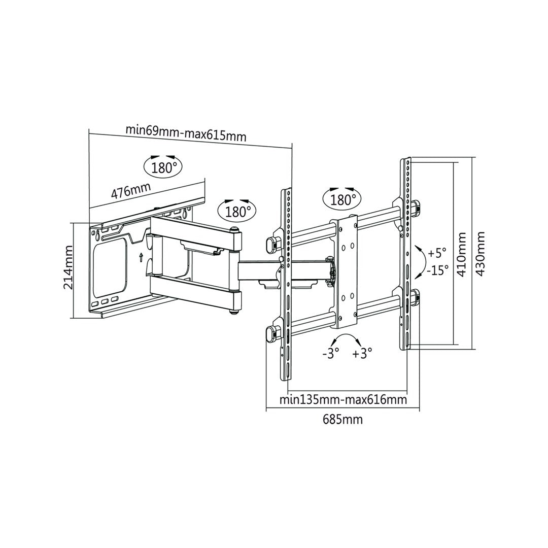 Wall mount 37-70 inch black LPA49-463D (vertical and horizontal adjustable)
