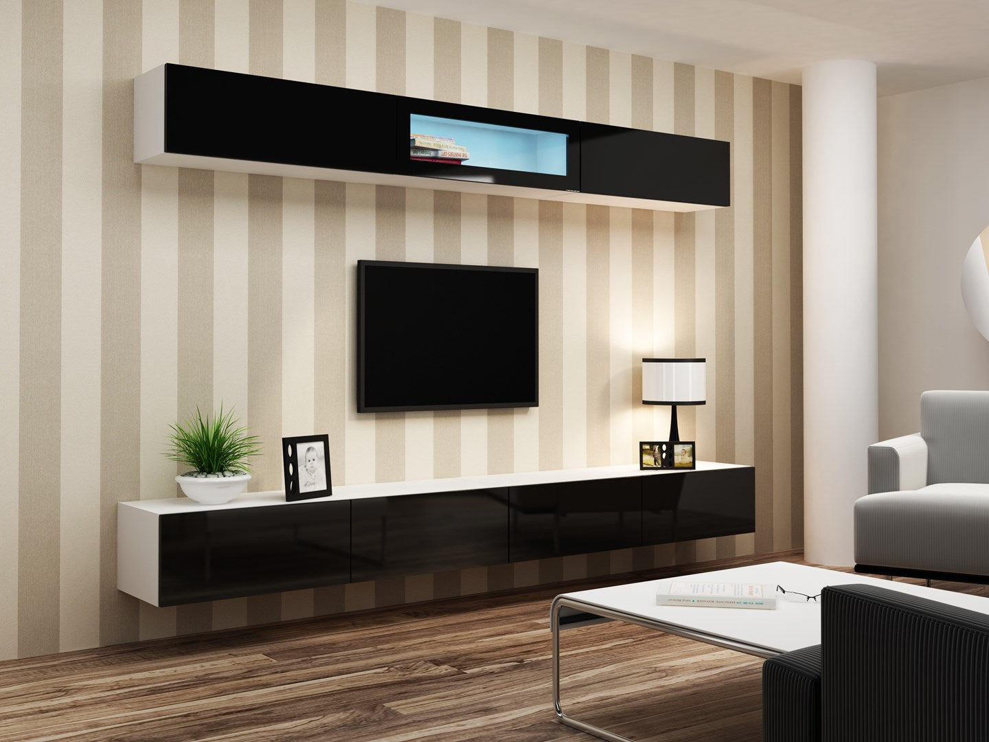 Cama Wall Cabinet VIGO 90 Black/White Gloss 1 Door 90/35/32