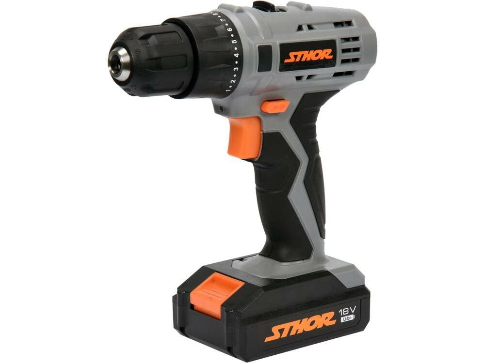 STHOR 18V Cordless Drill/Driver with 2 Batteries and Accessories 78972