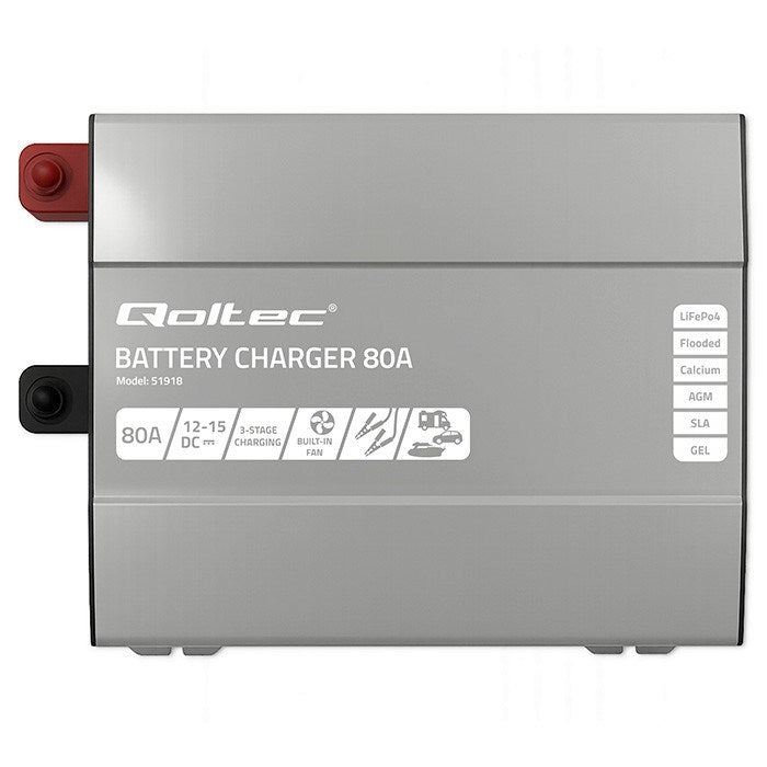 Qoltec Smart Professional Monolith Battery Charger 80A 12V for LiFePO4 AGM GEL SLA Batteries