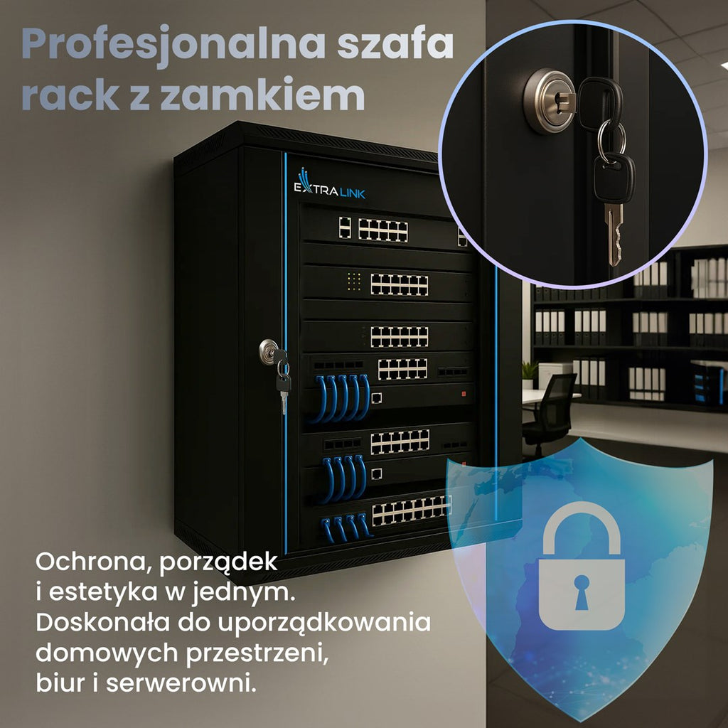 Extralink Rackmount Cabinet 12U 600x600 Black Wall Mounted