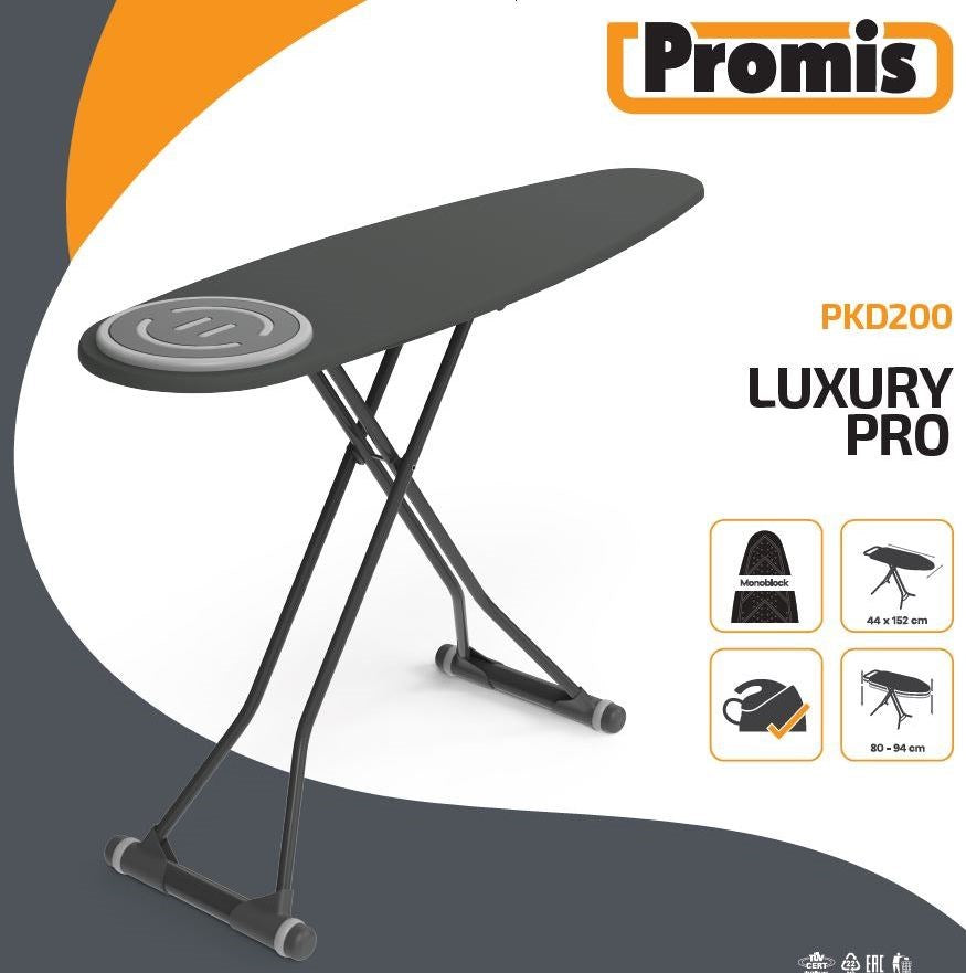 PROMIS Ironing Board PKD200 - Full-Size, Cotton Cover, Adjustable Height, 16000 g