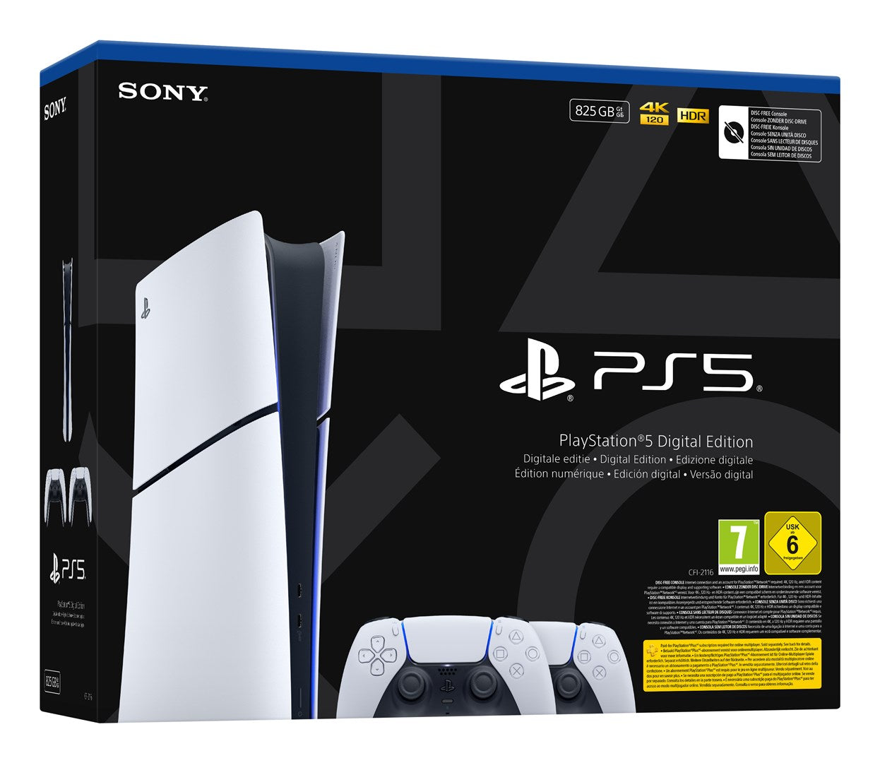 Sony PlayStation 5 Slim Digital Edition with 2 DualSense Controllers 825GB SSD (1000050120)