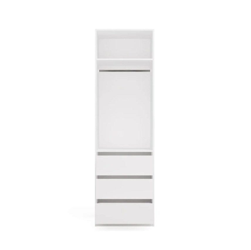 OPENO 1W1P3S WHITE Wardrobe – Modular Wardrobe with Clothes Rail and 3 Drawers