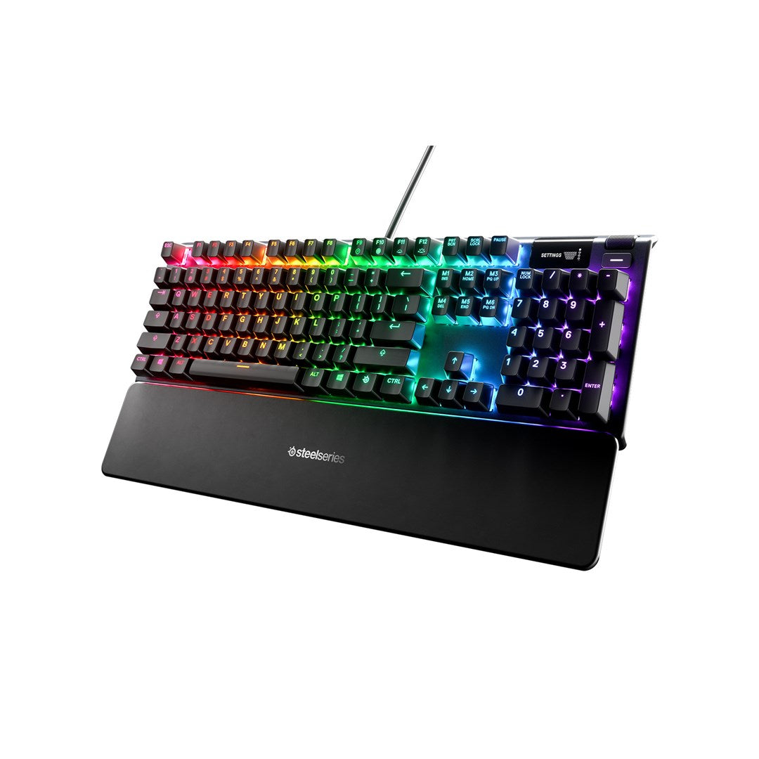SteelSeries Apex 5 Gaming Keyboard  US Layout  Wired  Black SteelSeries Apex 5 Gaming keyboard Hybrid blue mechanical gaming switches guaranteed for 20 million keypresses  OLED Smart Display displays profiles  game info  Discord messages  a