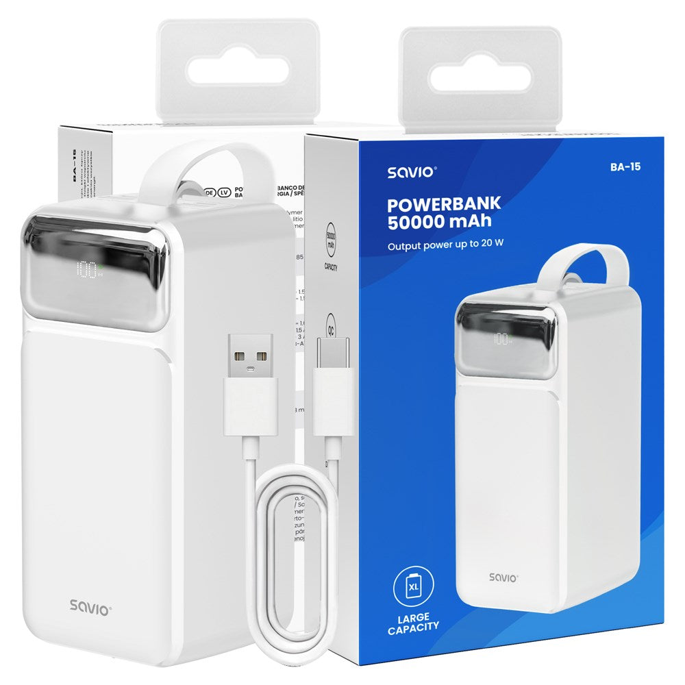 Savio BA-15 power bank Lithium Polymer (LiPo) 50000 mAh White