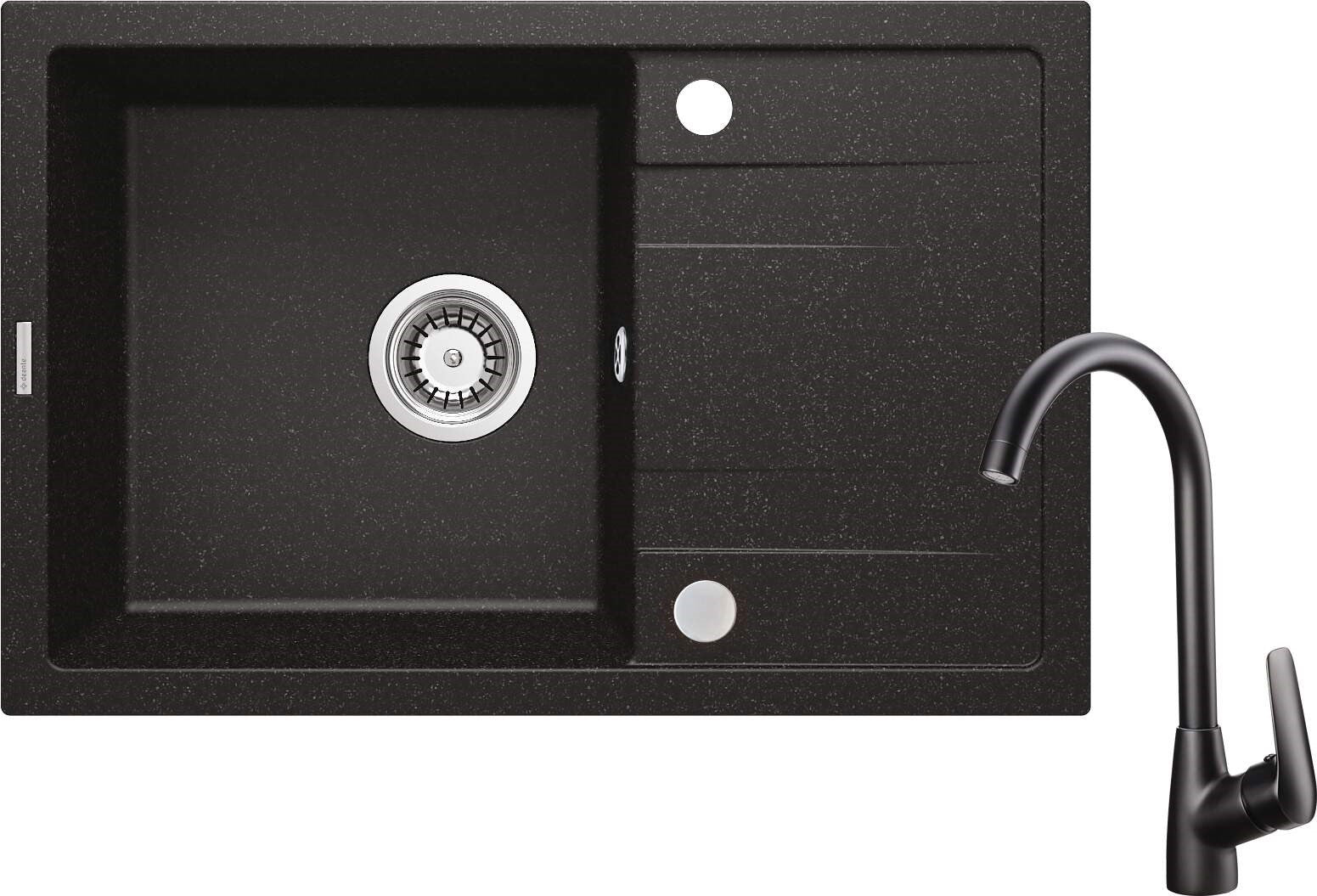 Deante Corio 1-Bowl Granite Sink Graphite with Drainer & Faucet