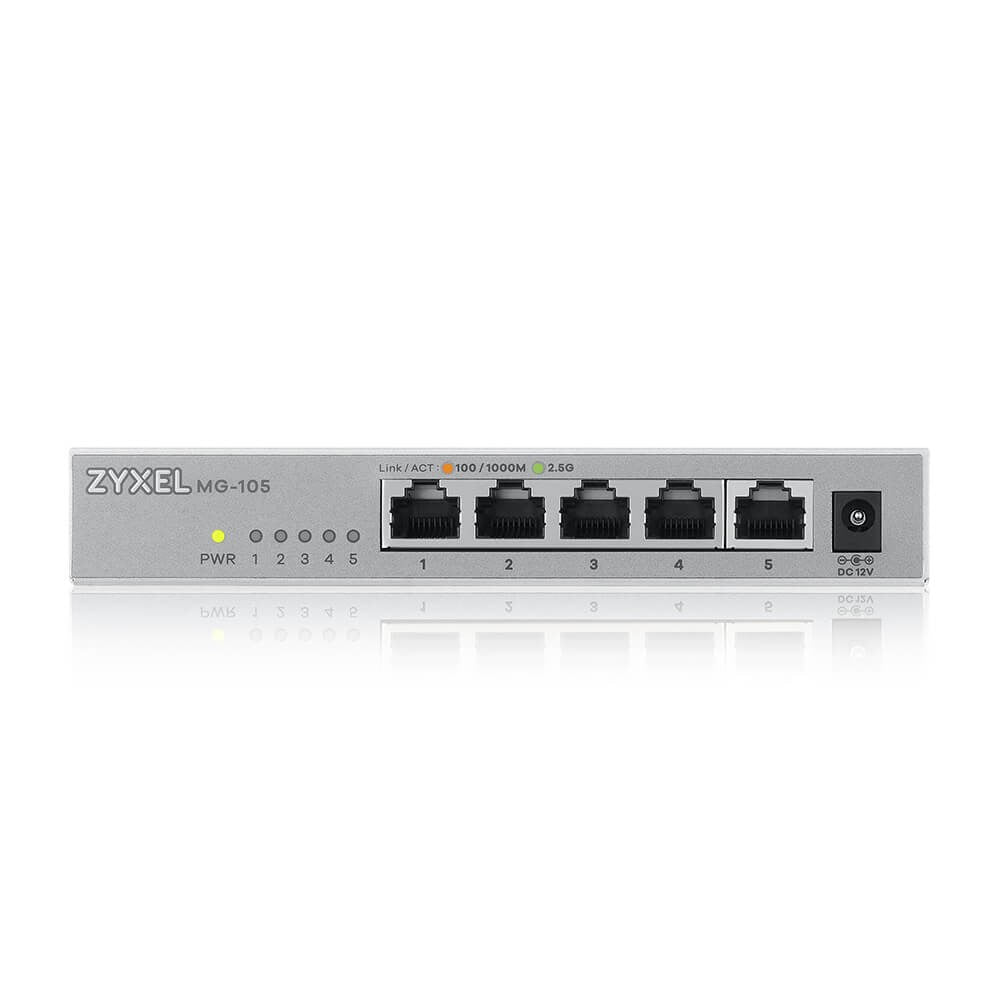 Zyxel XMG-100 Series XMG-105 - Switch - unmanaged - 5 x 100/1000/2.5 G + 1 x Gigabit SFP/ 10 Gigabit SFP+ - Desktop, wall