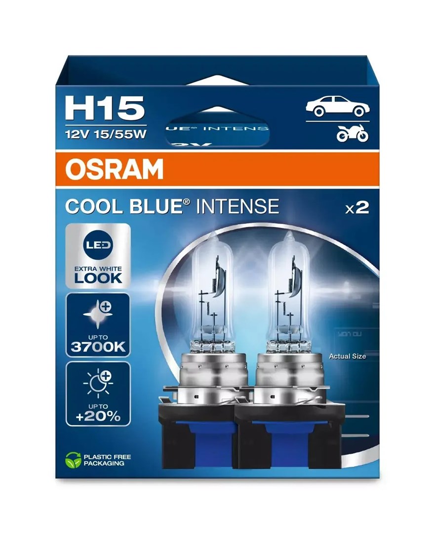 Bulb Set of 2 H15 12V 55/15W PGJ23T-1 Cool Blue Intense