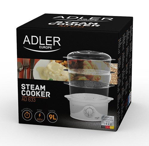 Adler AD 633 Steam Cooker 800 W 3 Baskets 9 L Capacity Freestanding White