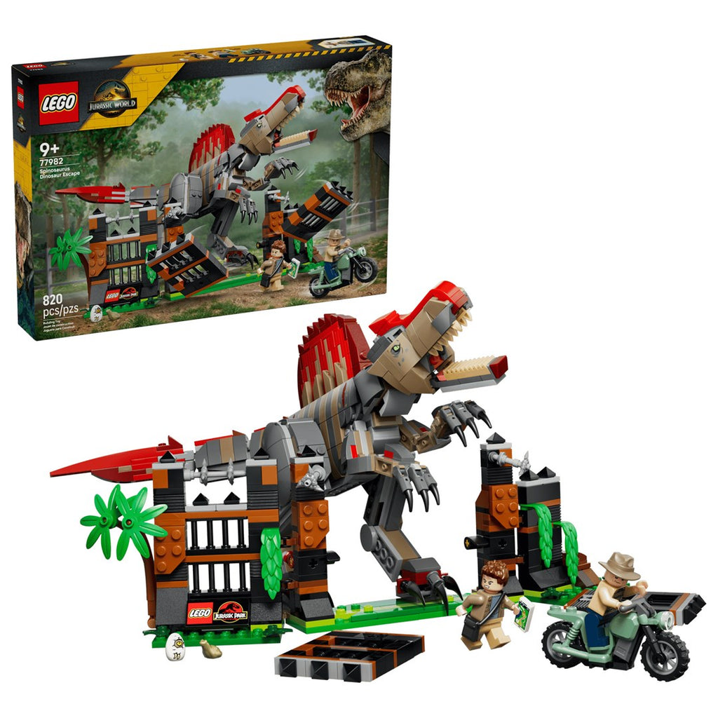 LEGO JURASSIC WORLD Building Blocks Set 820 Elements for Ages 9+ Model 77982 Spinosaurus Dinosaur Escape