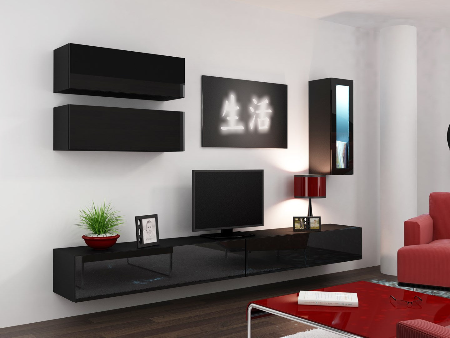 VIGO TV Stand 140 cm Black Gloss RTV VIGO140