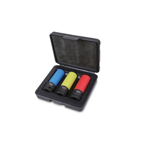Beta Impact Socket Set 1/2" Drive 17,19, 21 mm Colors: Black, Blue, Red, Yellow Model BE720LC/C3