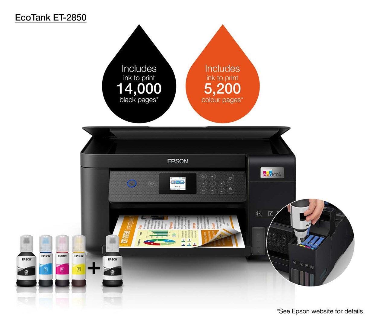 Epson EcoTank ET-2850 - Multifunction Printer - Color - Inkjet - A4 - Wi-Fi, USB - black (C11CJ63405)