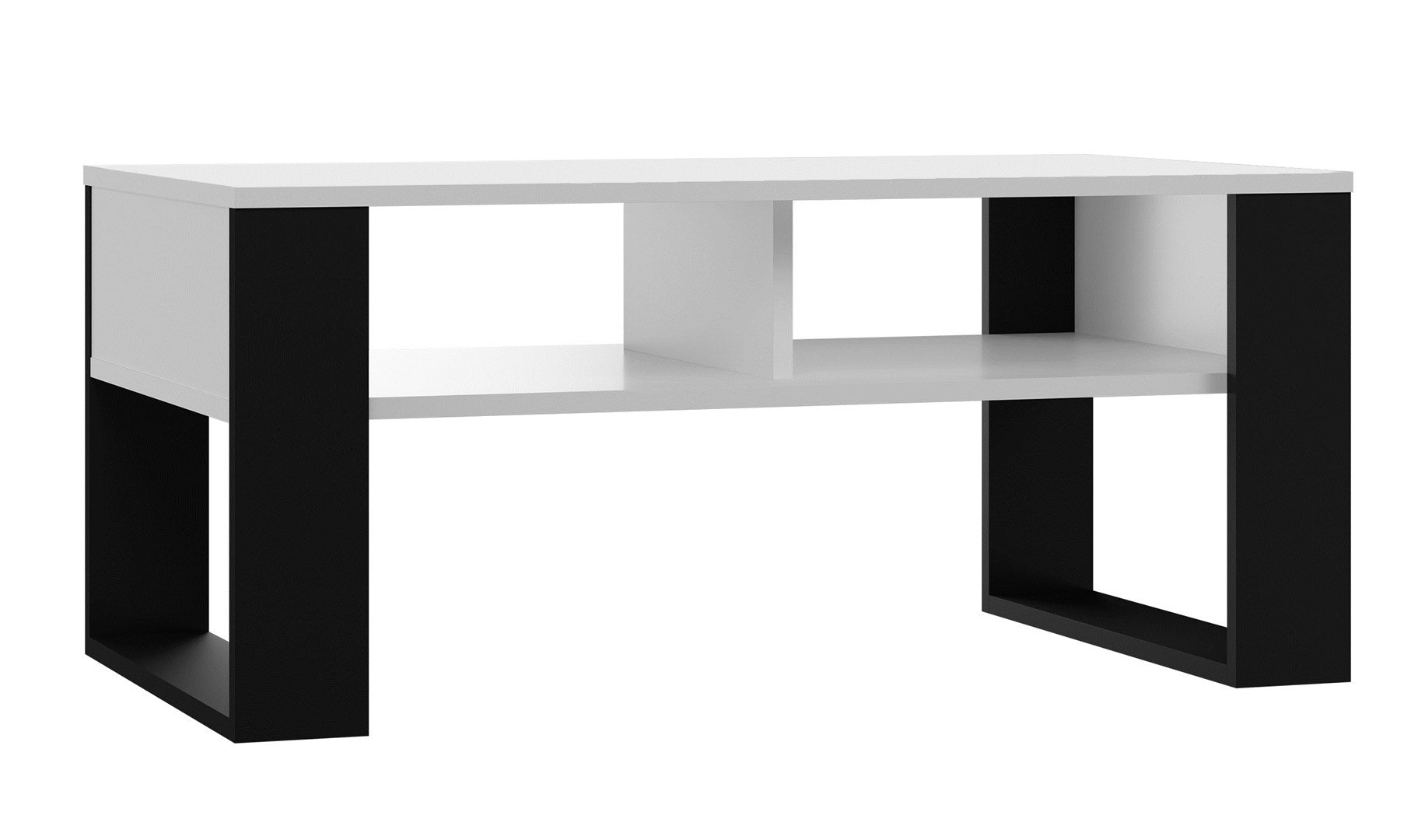 Topeshop MODERN 2P Coffee Table White/Black with Loft Shelves - Model: MODERN 2P