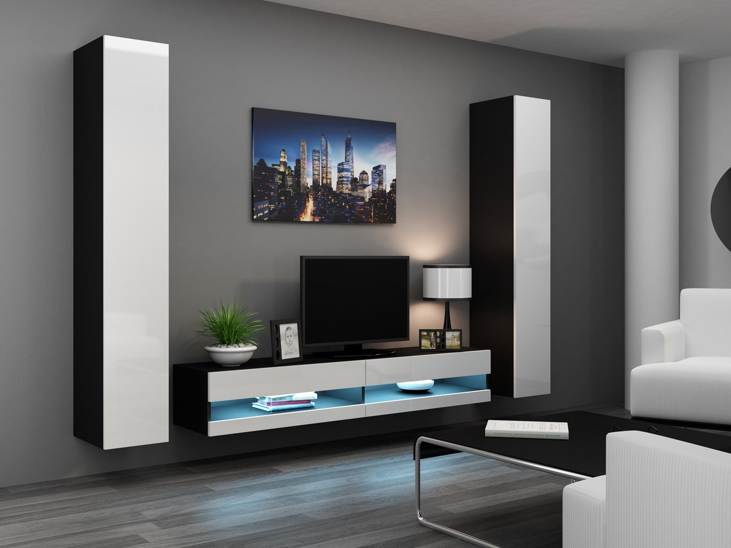 Cama VIGO NEW TV Stand 180x30x40 Black/White Gloss