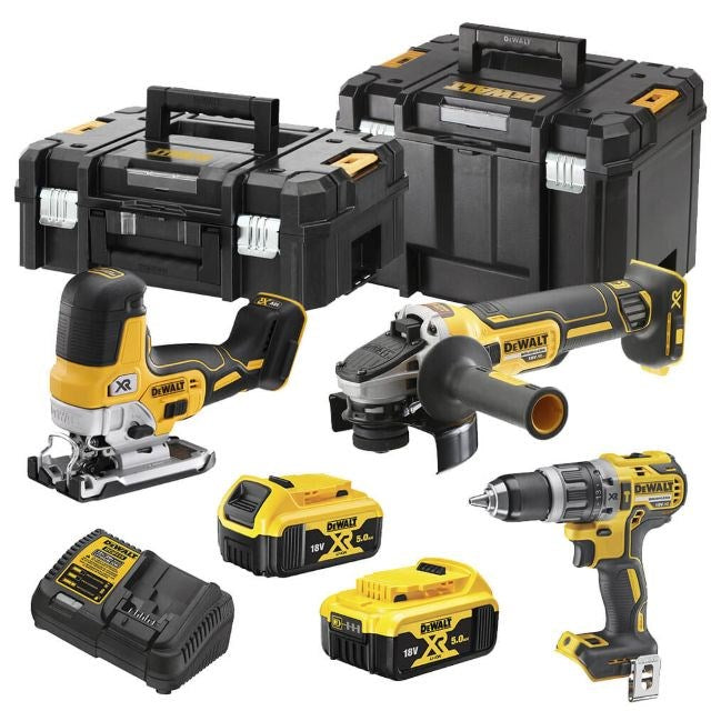 DeWalt 18V Combo Tool Set DCK329P2T-QW - DCD796 Drill/Driver, DCG405 Grinder, DCS335 Jigsaw - 12650 g, 340 mm Width, 460 mm Length, 440 mm