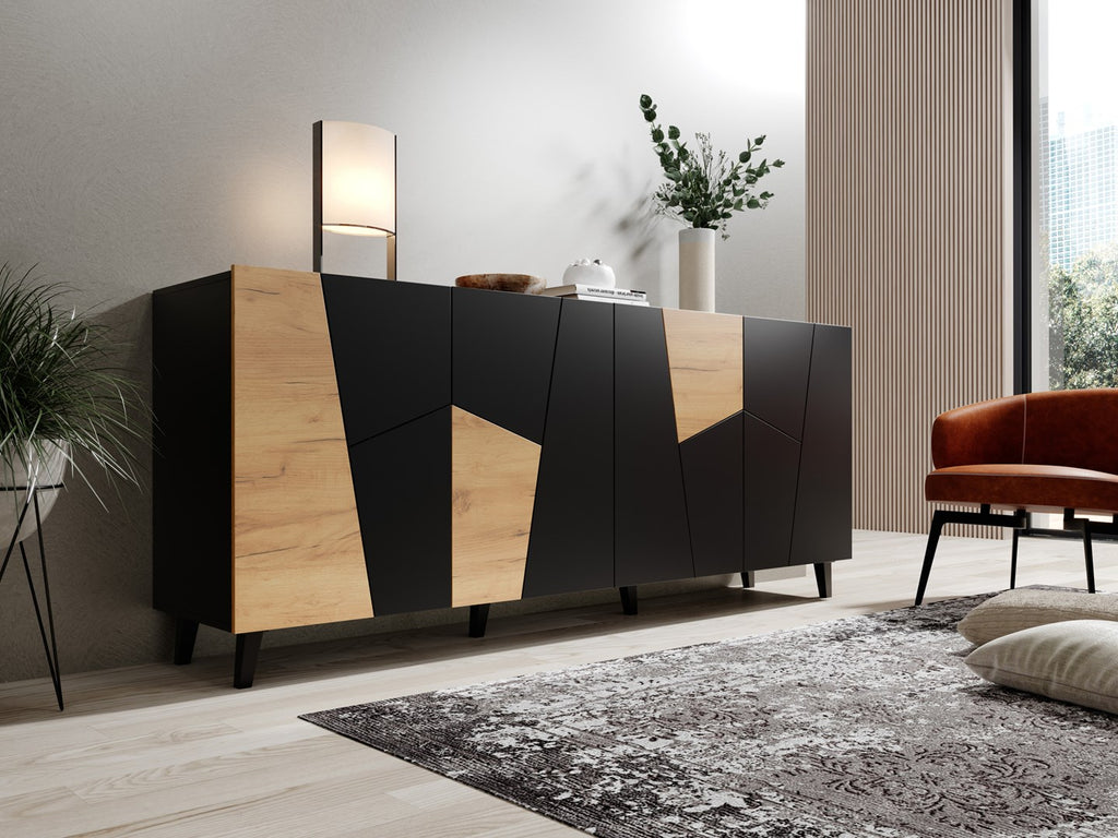 ETNA Chest of Drawers 200x42x82 Black Matte + Oak Craft