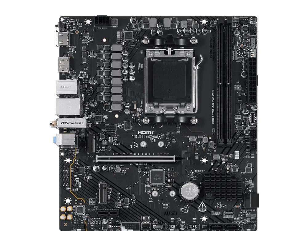 MSI Pro A620AM-G EVO WIFI AMD A620A Socket AM5 Micro ATX Motherboard